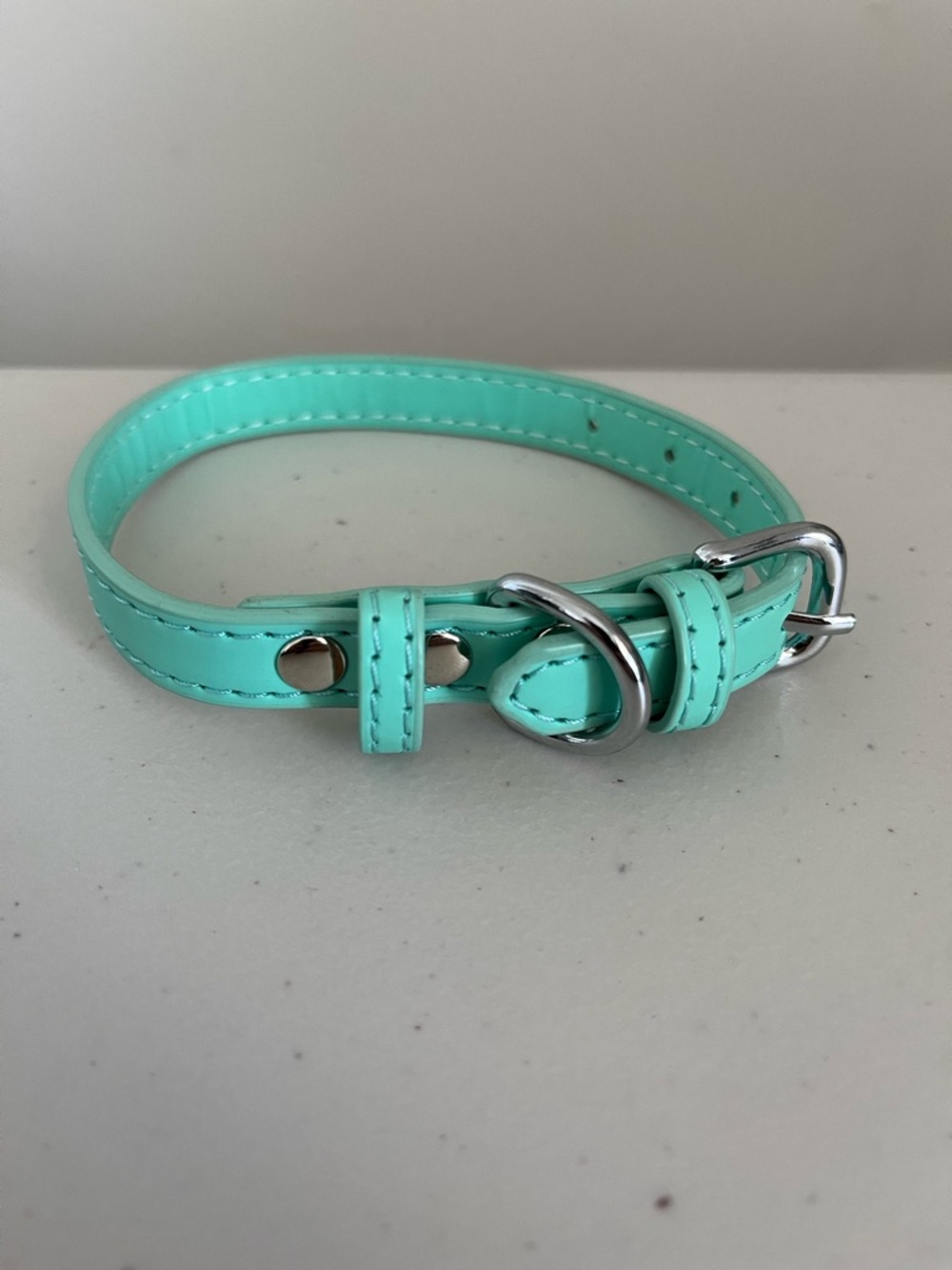 Tiffany Blue Faux Leather Dog Collar